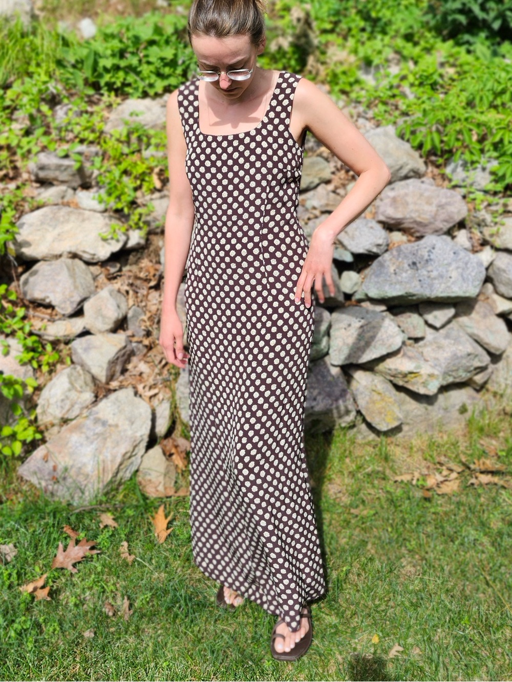 Vintage Brown & White Maxi Dress